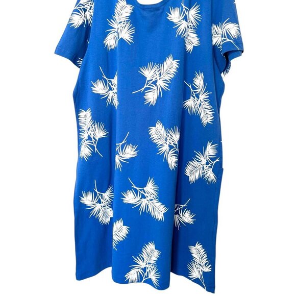 M. MAC Blue Palm Leaf Midi Dress Womens 2X Short Sleeve Cotton USA NWOT - Picture 4 of 6